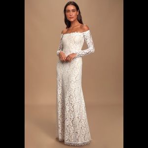 Romance Dreamer White Lace Off Shoulder Maxi Dress